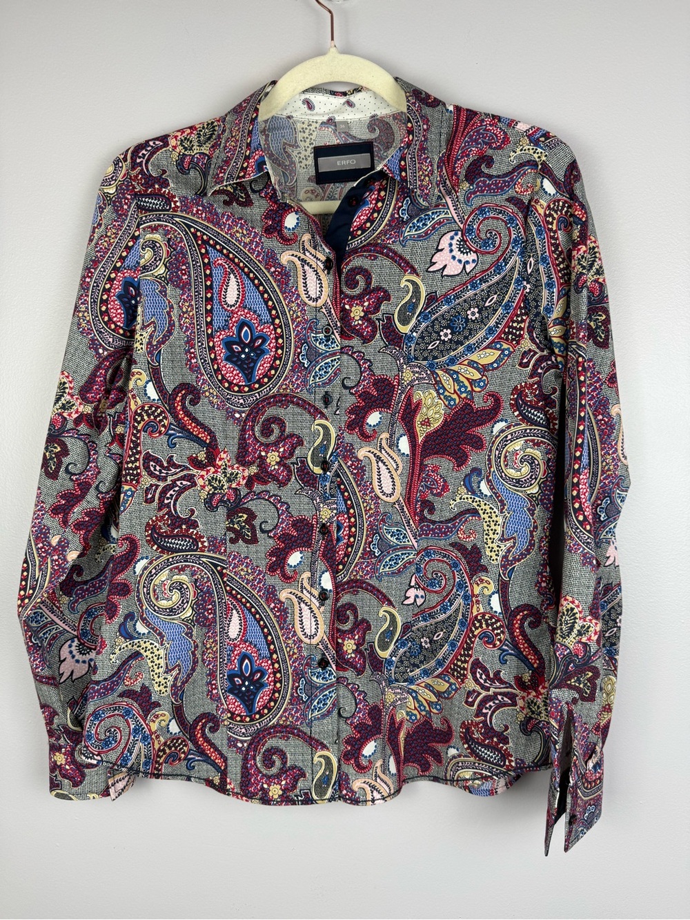 ERFO Vibrant Paisley Print Button Down Shirt EU 36 / US 6 Stretch Cotton - Picture 2 of 14
